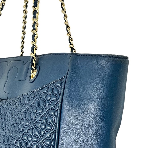 Tory Burch Tote Hudson Bay Navy Blue Gold Chain Bag - Picture 3 of 9